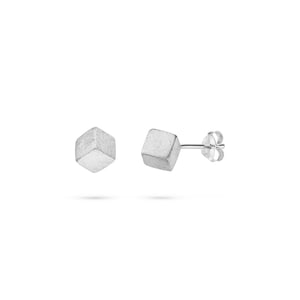 Silver ear studs - handmade cubes 6 mm (925 Sterling Silver) matted