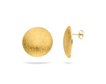 Disc ear studs 25 mm (sterling silver 925) ice-matted, high quality gold plated - Goldsmith Quality