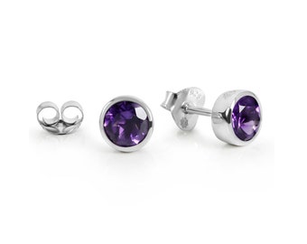 Amethyst Ohrstecker 7 mm (Sterling Silber 925)