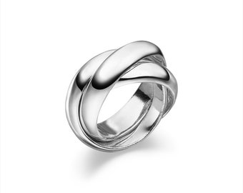 Silber Dreier-Ring Goldschmiedearbeit (Sterling Silber 925) 3er Ring -  Dreier Ring - Spielring - 10 mm breit