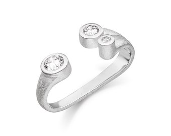 Silver Double Ring Goldsmith Work (Sterling Silver 925) Two Finger Ladies Ring with Zirconia Stones