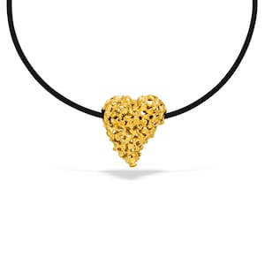 Nugget heart pendant goldsmith work 28x26 mm (sterling silver 925 gold plated) heart pendant with adjustable rubber necklace