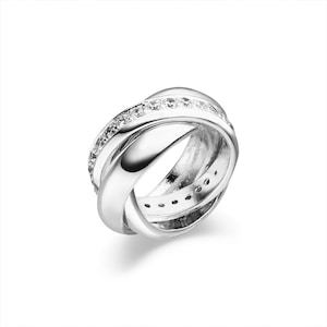 heavyweight solid triple ring with zirconia stones (sterling silver 925) play ring, 3 ring, roll ring, 3 bands