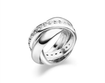 heavyweight solid triple ring with zirconia stones (sterling silver 925) play ring, 3 ring, roll ring, 3 bands