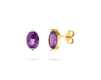 Amethyst Gold Earrings (yellow gold 585 / 14K) high quality goldsmith work from Germany