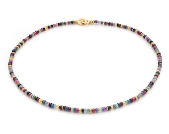 hochwertige Safir Kette "Multicolor" mit bunten Saphiren (Sterling Silber 925, vergoldet) Goldschmiedearbeit