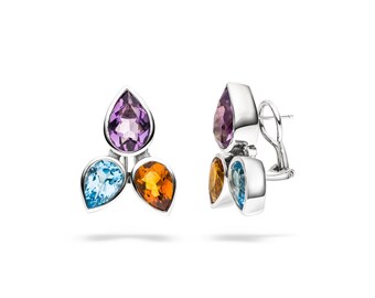 Amethyst Topas Citrin Ohrstecker (Sterling Silber 925)