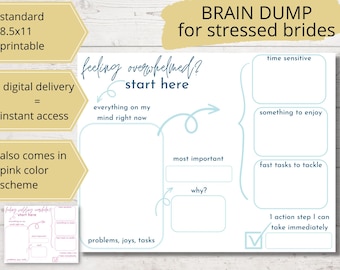 Wedding Planner Printable, ADHD Planner for Brides, Printable Wedding Planner, Mind Map, Brain Dump, Thought Journal, Printable Brainstorm