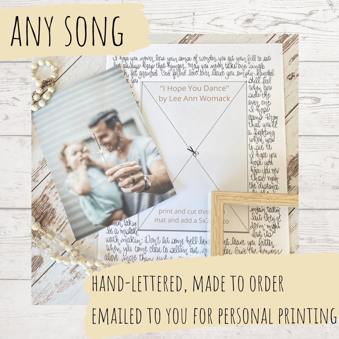 Custom Song Lyrics Wall Art, Wedding Song Wall Art, Custom Printable