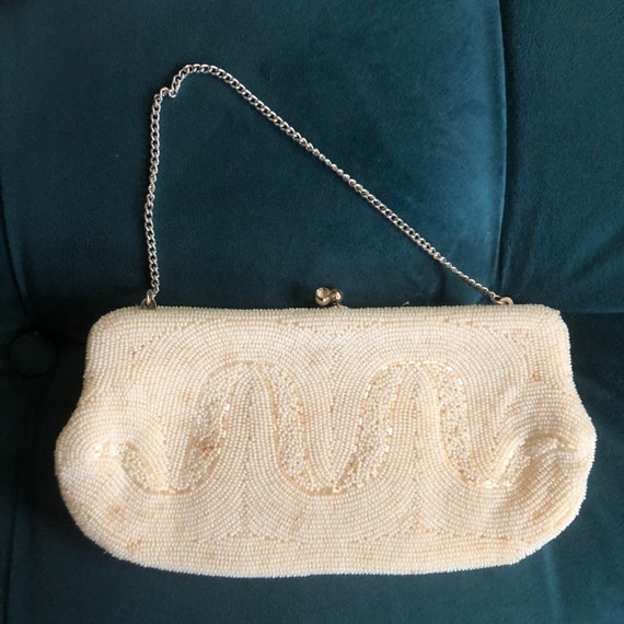 white bead purse clutch handbag vintage AS IS 80s