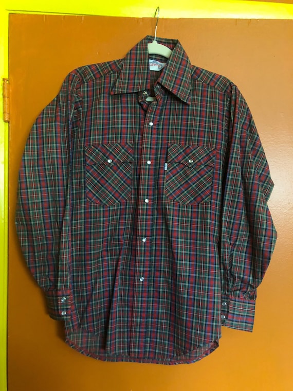 Vintage Levis Plaid Shirt L/S Green Red 