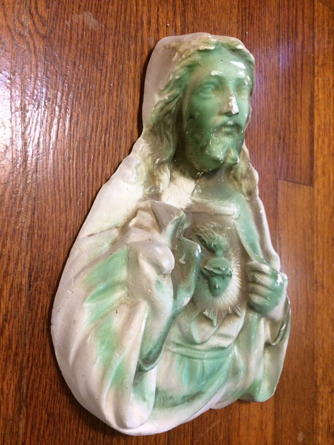 Jesus Plaster Sacred Heart Wall Hanging Shabby Chic Vintage Etsy