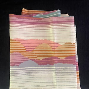 Vintage Twin Bed Sheet: Striped Mountain Sky Landscape, Deadstock Burlington Fabric bedsheet