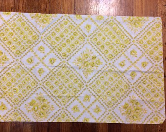 yellow rose pillowcase geometric flower pattern squares lines quilt look romantic home retro bedding vintage linens cottage prairie hippie