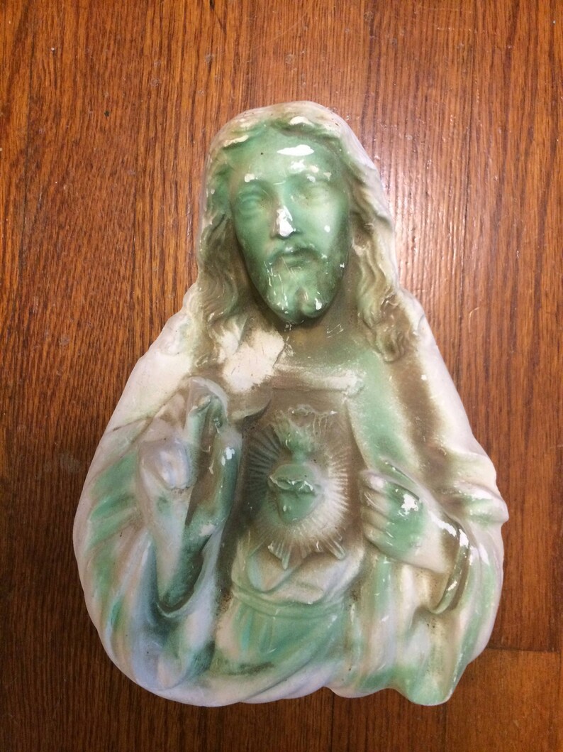 Jesus Plaster Sacred Heart Wall Hanging Shabby Chic Vintage Etsy
