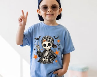 Comfort Colors® Boy Skeleton T-Shirt, Retro Spooky Season Tee, Vintage Washed Cotton