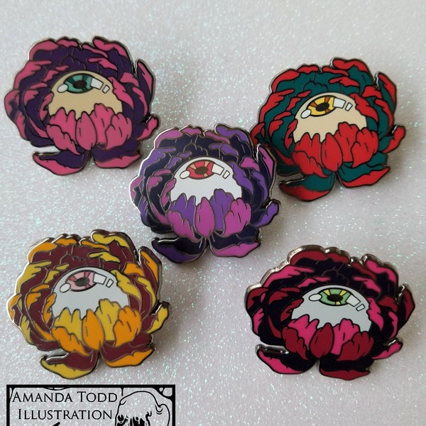 Eyeball Flower Hard Enamel Pin | Lapel Pins | Peony | Peony Flower | Eyeball | Eye | 1.5"