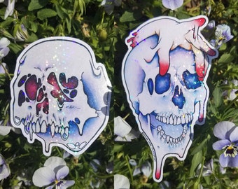 Adesivos de Caveira Holográfica | Holo | Glitter | Caveiras | Vinil | Decalque | Aquarela