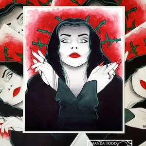 Morticia Addams Print | Art Print | Addams Family | Gomez | Wednesday | Addam&#39;s Family | Roses