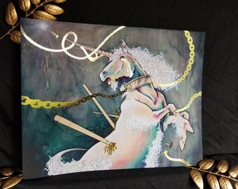 90s Unicorn Fantasy Art - Vintage Dufex Foil Print Secret of the