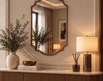 Ornate Wall Mirror, Scalloped Decorative Mirror, Vintage Inspired Statement Mirror, Wavy Frame Mirror, Gold Silver Black White