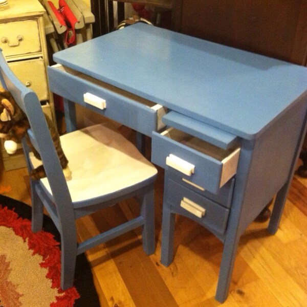 Reserved for Saintblaise1975  **Child's Desk Handmade and chair with Annie Sloan Greek Blue & Old White