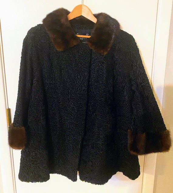 Vintage Black Persian Lamb,Mink Collar Coat, Velv… - image 1