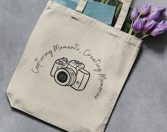 Photographer Gift, Photography Tote Bag, Capturing Moments, Creating Memories, Cotton Canvas Carrier, Gifts for Shutterbugs, Camera Tote Bag