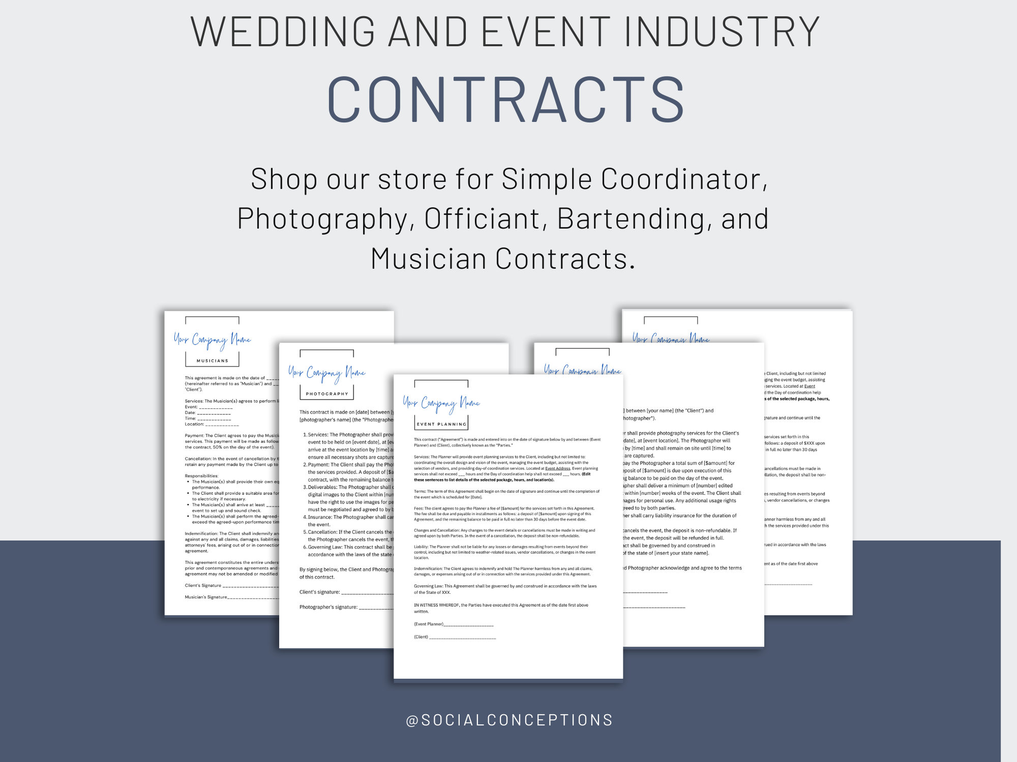 Candy Bar Contract, Simple Service Agreement, Weddings and Events