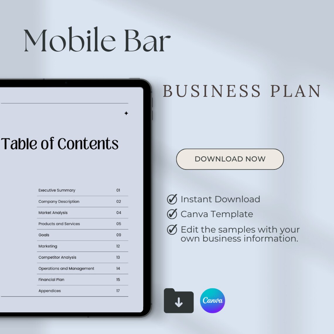 Mobile Bar Business Plan Canva Template Event Bartending Marketing