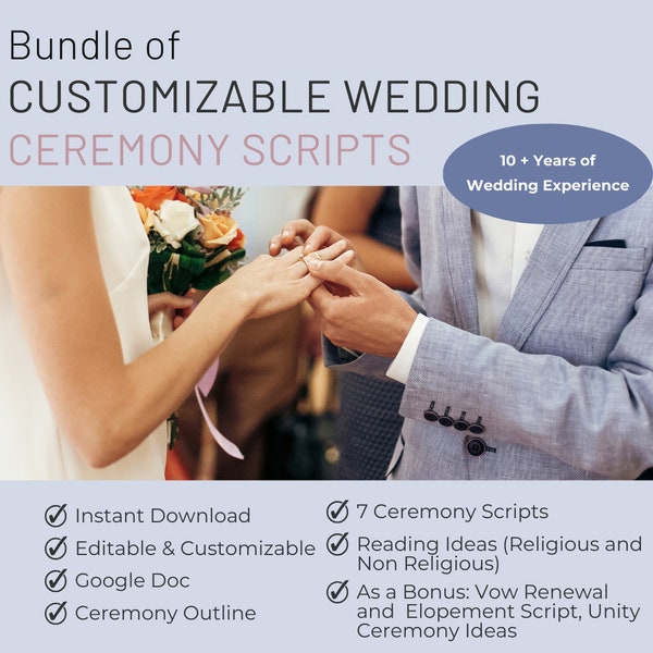 Bundle of Professional Ceremony Scripts Customize your Wedding Vows for Couples, Officiant Script Non-Religious & Religious Reading Options
