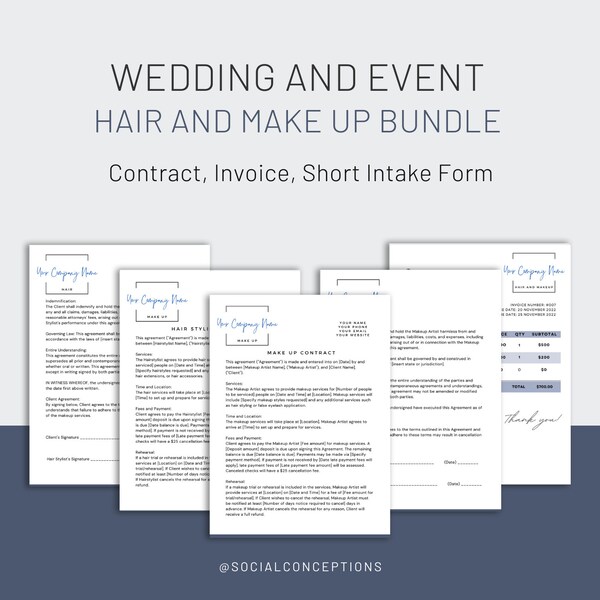 Wedding Hair Invoice Template Etsy