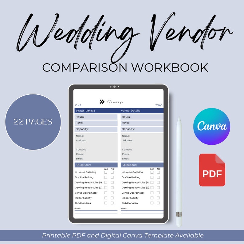 Wedding Vendor Notes.pdf Wedding Vendor Checklist for Wedding Planner Binder, Questionnaire ...