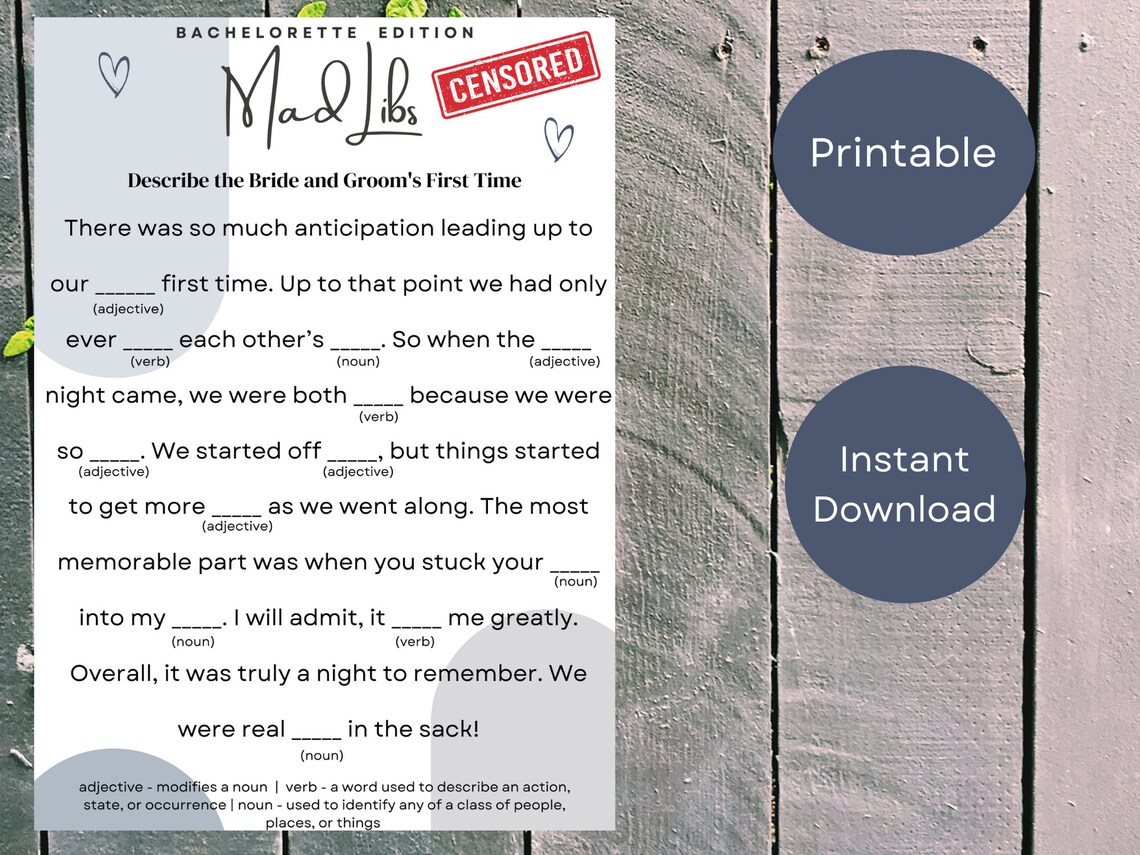 Dirty Mad Libs for Bachelorette Party or Hen Party Printable - Etsy
