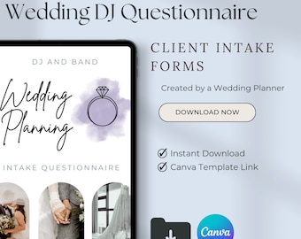 Wedding DJ Client Intake Form and Questionnaire, Welcome Packet, Ceremony and Reception Planner, Music Schedule and Checklist