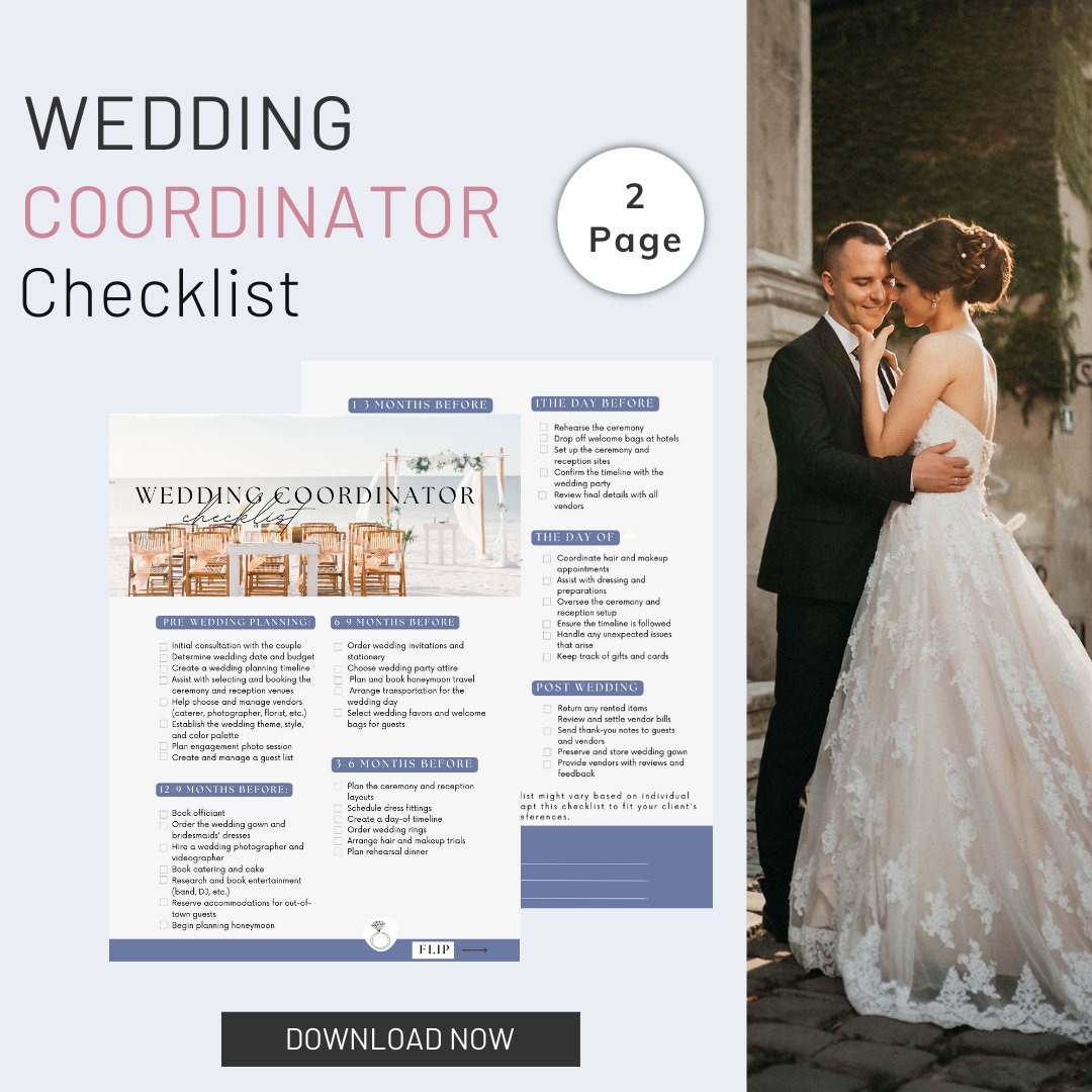 Wedding Checklist for Wedding Coordinator Editable Canva Template