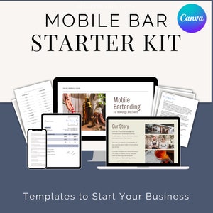 Mobile Bar Business Templates, Canva Website Design, Example Business Cards, Brochure, Proposal, Contract, Invoice, Flyers Editable Design