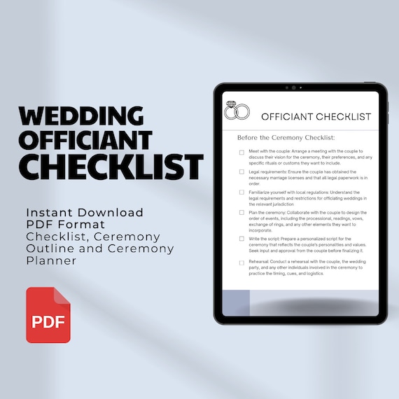 Wedding Officiant Checklist, Wedding Planning, and Client Workflow, Officiant To Do List Digital Itinerary and Schedule for Celebrants