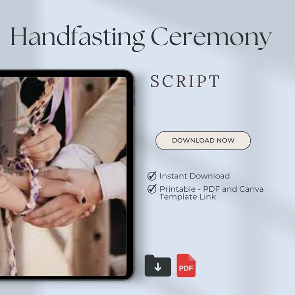 Handfasting Wedding Ceremony Script for Officiant or Couple Customize your Wedding Vows Non Religious Version Canva Template PDF Print