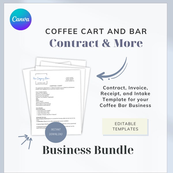 Coffee Cart Contract, Coffee Bar Contract Customizable Canva Template and Services Agreement Editable Download