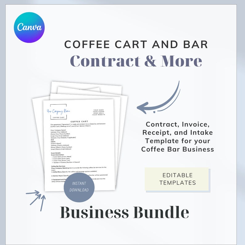 Coffee Cart Contract, Coffee Bar Contract Customizable Canva Template