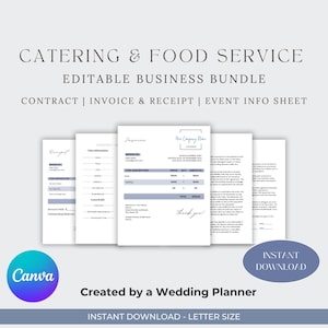 Catering Contract, Catering Service Agreement, Event Catering, Wedding Catering and Food Service Editable Canva Template Contract & Invoice