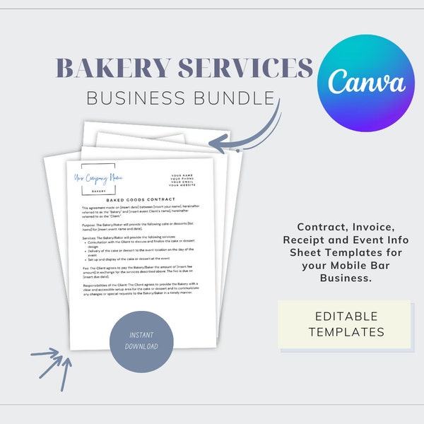 Bakery Contract, Food Service Agreement, Baked Goods Service Agreement for Wedding Contract, Event Contract Canva Template