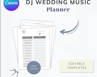 Wedding Music Planner | DJ & Song Selection Worksheet for Ceremony and Reception, Editable Canva Template