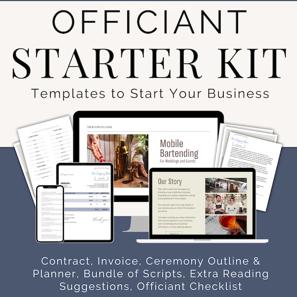 Officiant Business Canva Templates, Ceremony Planner, Script Bundle , Editable Contract, Invoice, Checklist, Client Forms, Website Template