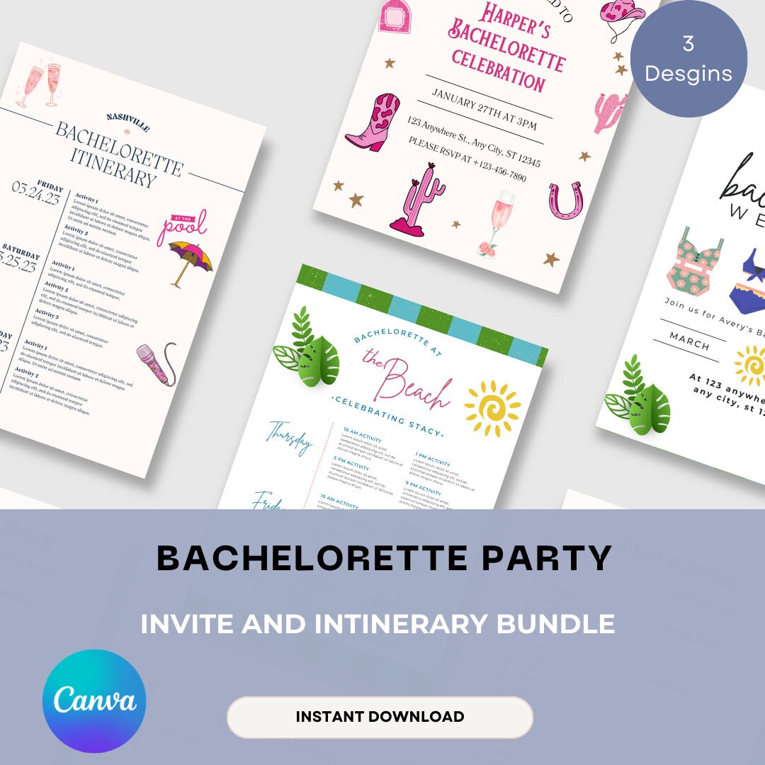 Bachelorette Party Digital Itinerary, Digital Canva Template, Hen Party ...