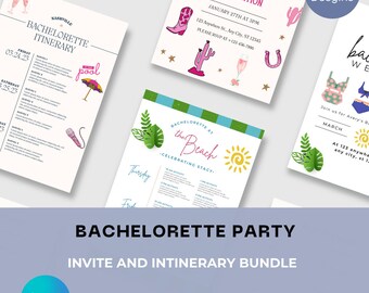 Bachelorette Party Digital Itinerary, Digital Canva Template, Hen Party Itinerary Bachelorette Weekend, Trip Itinerary and Invite Bundle