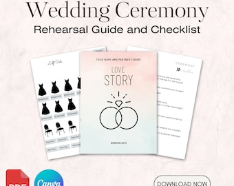 Wedding Ceremony Checklist & Rehearsal Guide | Timeline, Seating, Processional Planner, Editable Canva PDF