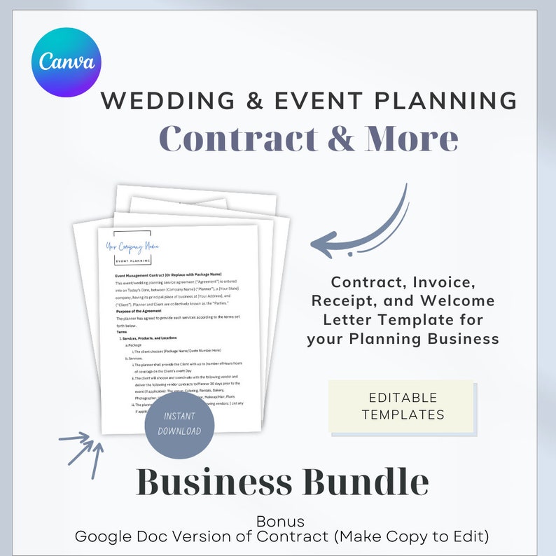 Wedding Coordinator Contract Template Invoice Welcome Letter Editable Wedding Coordinator Contract Template Invoice Welcome Letter Editable