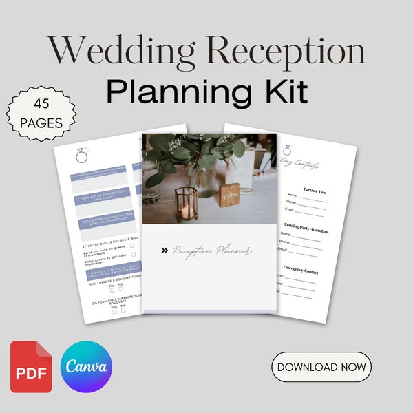 Detailed Wedding Reception Checklist, Day of Planner, Printable Canva Template, Decor List, Music Worksheet, Timeline, Seating Chart, etc